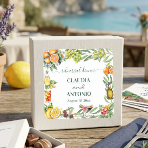 Chique Italiaans Citrus Trouwrepetitie Dinner Vierkante Sticker