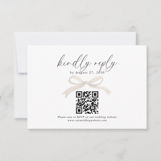 Chique Ivoor Beige Bow Lint QR Code Bruiloft RSVP (Voorkant)
