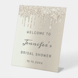Chique Ivoor Dripping Glitter Vrijgezellenfeest We Reclamebord Met Voetstuk