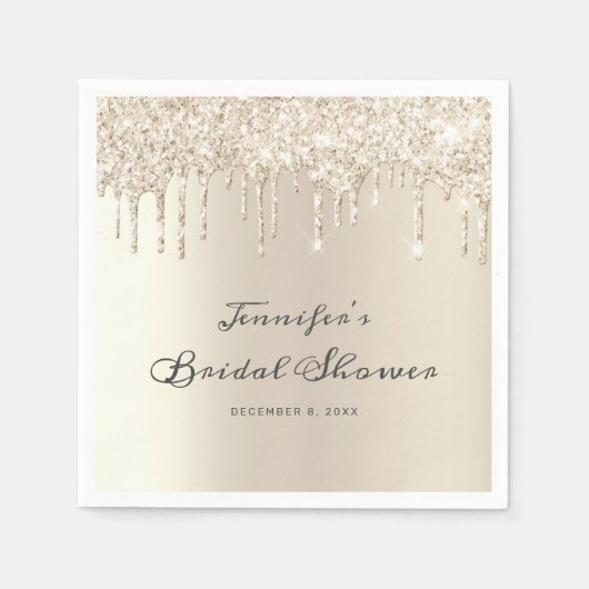 Chique ivoor druipende glitterscript bruiloftsfees servet (Voorkant)