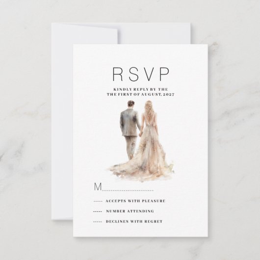 Chique ivoor goud grijs bloemenpaar foto RSVP Kaart (Voorkant)