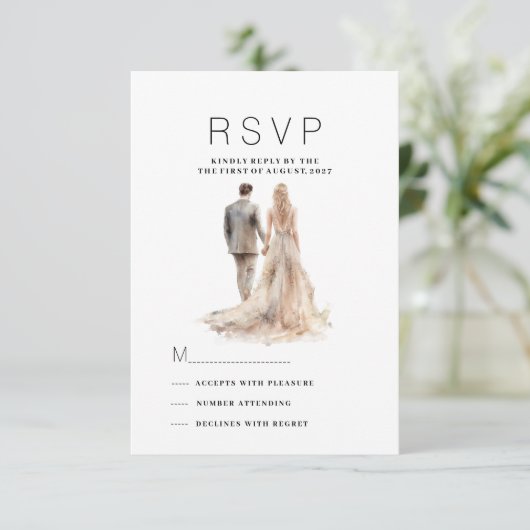 Chique ivoor goud grijs bloemenpaar foto RSVP Kaart (Staand voorkant)