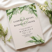 Chique ivoor groen gebladerte bloemenampersand bru kaart