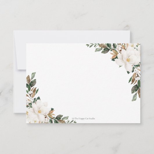 Chique Ivoor Magnolia Bloemen Groen Bruiloft Maalt RSVP Kaartje (Achterkant)