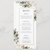 Chique Ivoor Magnolia Bloemen Groen Bruiloft Menu (Voorkant / Achterkant)