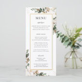Chique Ivoor Magnolia Bloemen Groen Bruiloft Menu (Staand voorkant)
