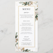 Chique Ivoor Magnolia Bloemen Groen Bruiloft Menu (Voorkant)