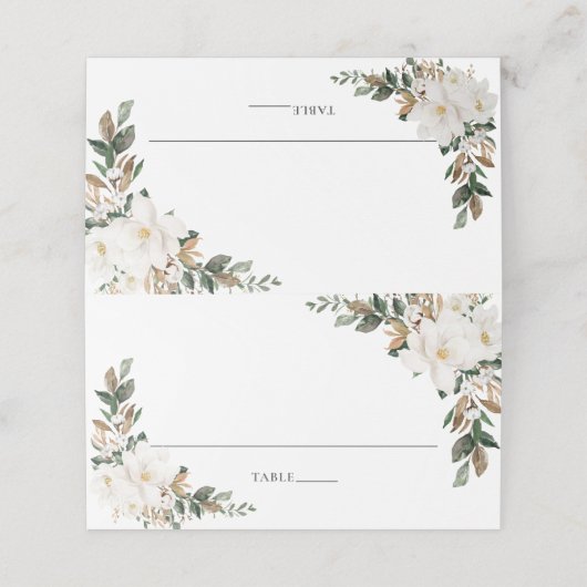 Chique Ivoor Magnolia Groen Bruiloft Gast Naam Plaatskaartje (Buitenkant ongevouwen)