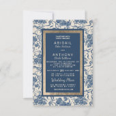 Chique  Ivoor Navy Blauw Bloemen Bruiloft Kaart (Voorkant)