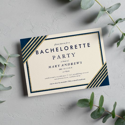 Chique ivoor navy blauw faux goud Bachelorette Par Kaart