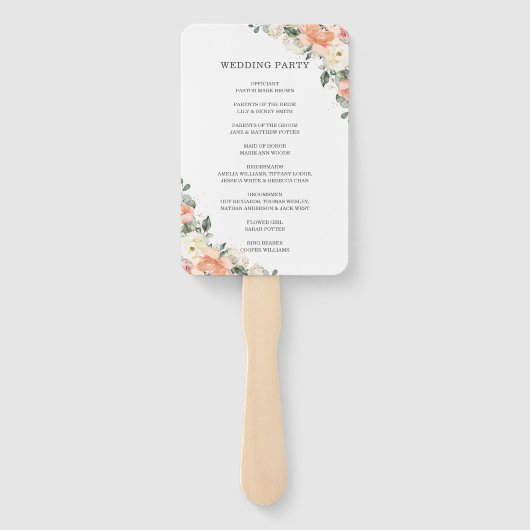 Chique Ivoor Perzik Roze Bloemen Bruiloft Programm Handwaaier (Achterkant)