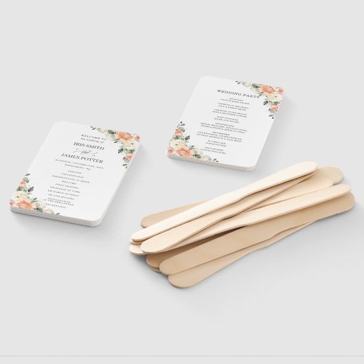 Chique Ivoor Perzik Roze Bloemen Bruiloft Programm Handwaaier (Niet-gemonteerd)