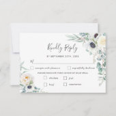 Chique Ivoor Pioen Wit Bloemen Bruiloft Maaltijd K RSVP Kaartje (Voorkant)