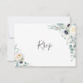 Chique Ivoor Pioen Wit Bloemen Bruiloft Maaltijd K RSVP Kaartje (Achterkant)