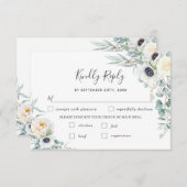 Chique Ivoor Pioen Wit Bloemen Bruiloft Maaltijd K RSVP Kaartje (Voorkant / Achterkant)