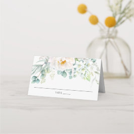 Chique Ivoor Pioen Wit Bloemen Eucalyptus Bruiloft Plaatskaartje