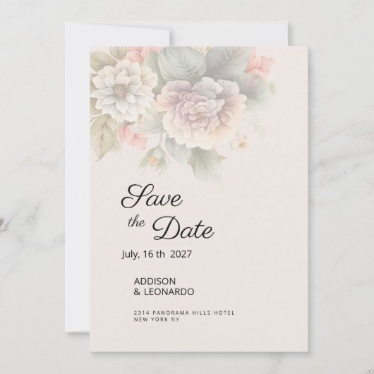 Chique Ivoor roze blauw zomer bloemenbeker Save th Kaart (Voorkant)