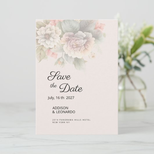 Chique Ivoor roze blauw zomer bloemenbeker Save th Kaart (Staand voorkant)