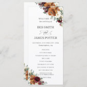 Chique Ivoor Rust Bourgondië Floral bruiloft progr Programmakaart (Voorkant / Achterkant)