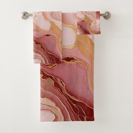 Chique ivoor, terracotta en goud gemarmerd bad handdoek (Insitu)