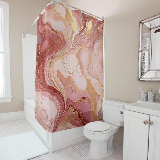 Chique ivoor, terracotta en goud gemarmerd douchegordijn (In situ)