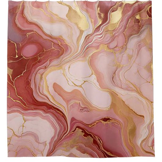 Chique ivoor, terracotta en goud gemarmerd douchegordijn (Voorkant)