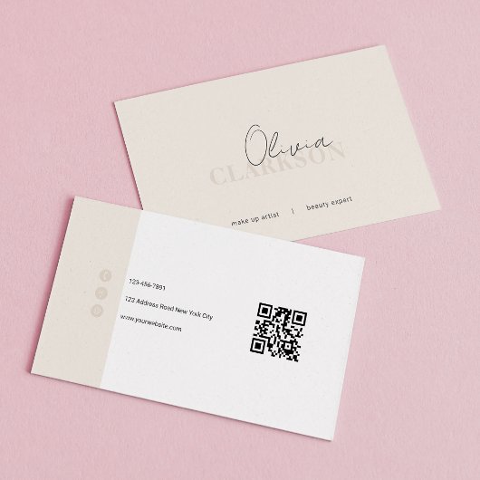 Chique Ivoor Warm Wit Minimalistische Qr Code Visitekaartje