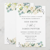 Chique Ivoor Wit Bloemen Groen Bruiloft Kaart (Voorkant / Achterkant)