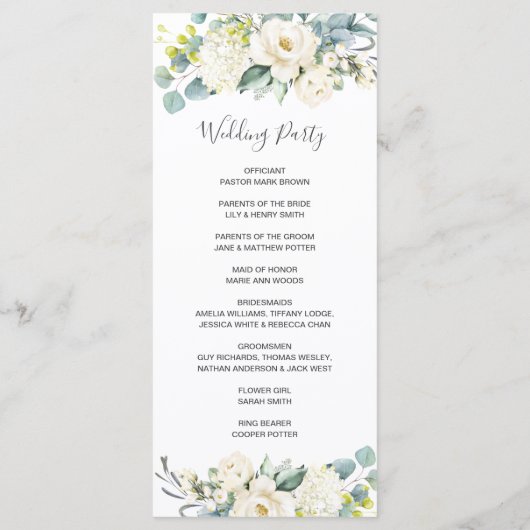 Chique Ivoor Wit Bloemen Groen Bruiloft Programma Programmakaart (Achterkant)