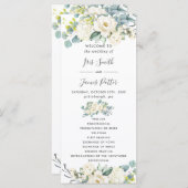 Chique Ivoor Wit Bloemen Groen Bruiloft Programma Programmakaart (Voorkant / Achterkant)