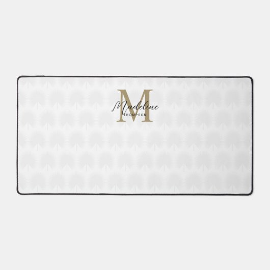 Chique Ivoor Wit Goud Anahaw Blad Script Monogram Bureaumat (Voorkant)