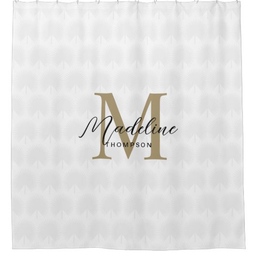 Chique Ivoor Wit Goud Anahaw Blad Script Monogram Douchegordijn (Voorkant)