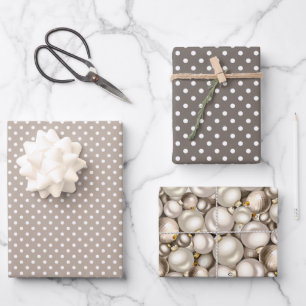 Chique Ivoor Zilver Goud Ballen Ornamenten Patroon Inpakpapier Vel