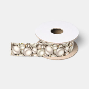 Chique Ivoor Zilver Goud Bol Ornamenten Patroon Satijnen Lint