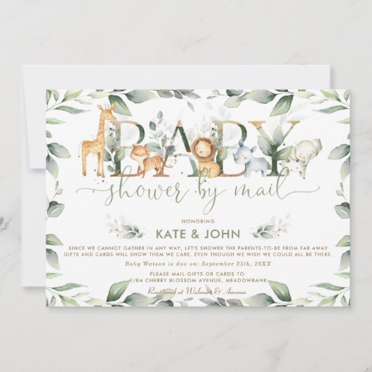 Chique Jungle Dieren Groene Baby Shower per Post Kaart (Voorkant)