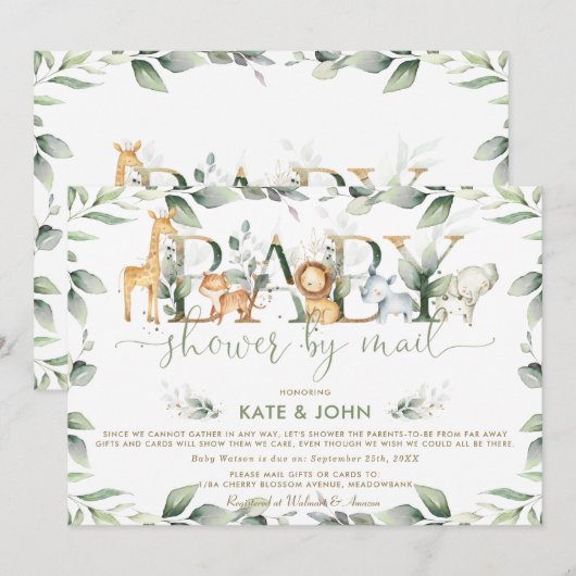 Chique Jungle Dieren Groene Baby Shower per Post Kaart (Voorkant / Achterkant)