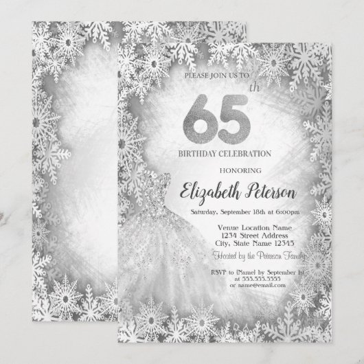 Chique jurk Sneeuwvlokken Winter 65e verjaardag Kaart (Voorkant / Achterkant)