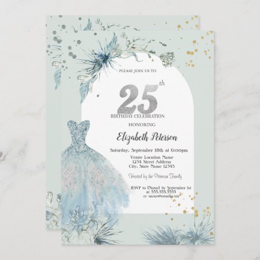 Chique jurk winter 25e verjaardag kaart (Voorkant / Achterkant)