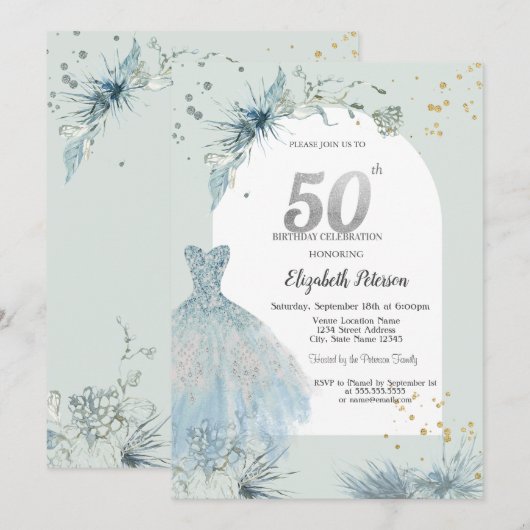 Chique jurk winter 50e verjaardag kaart (Voorkant / Achterkant)