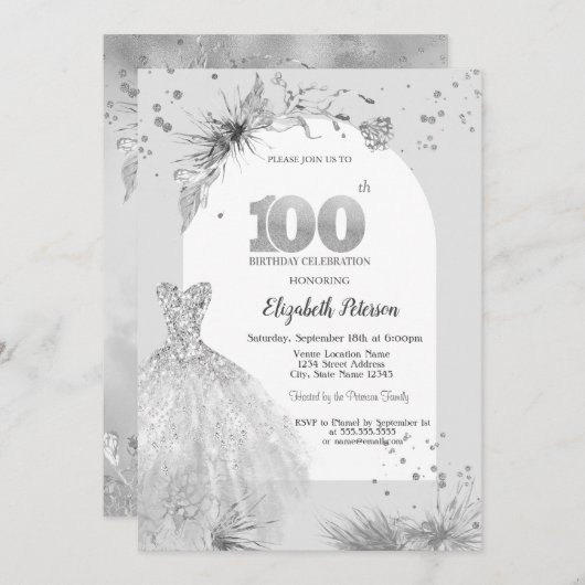 Chique Jurk Winter Grijs 100e Verjaardag Kaart (Voorkant / Achterkant)