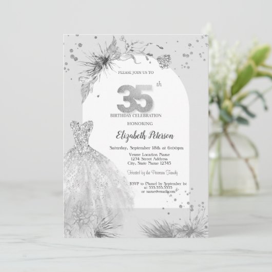 Chique Jurk Winter Grijs 35e verjaardag Kaart (Staand voorkant)