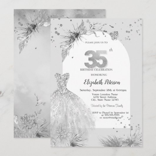 Chique Jurk Winter Grijs 35e verjaardag Kaart (Voorkant / Achterkant)