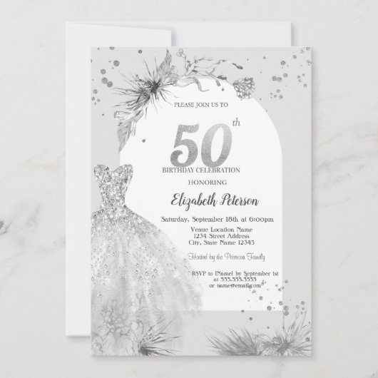 Chique Jurk Winter Grijs 50e Verjaardag Kaart (Voorkant)