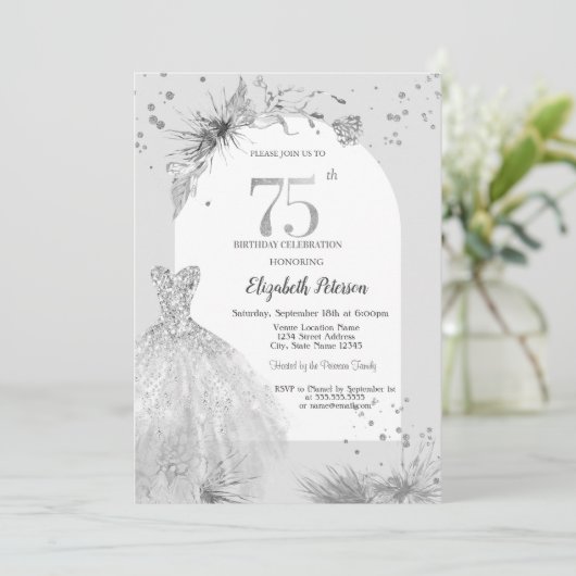 Chique Jurk Winter Grijs 75e verjaardag Kaart (Staand voorkant)