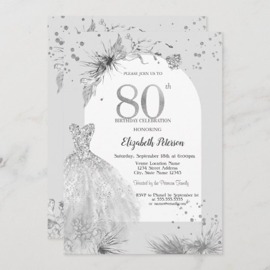 Chique Jurk Winter Grijs 80e Verjaardag Kaart (Voorkant / Achterkant)