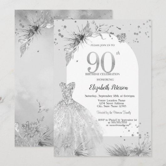 Chique Jurk Winter Grijs 90e Verjaardag Kaart (Voorkant / Achterkant)