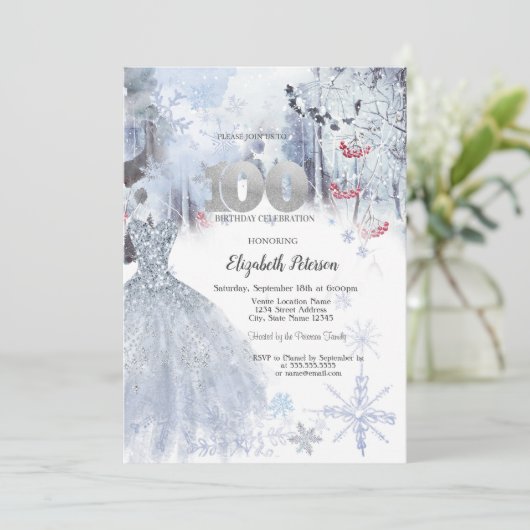 Chique Jurk Winter Landschap 100e Verjaardag Kaart (Staand voorkant)