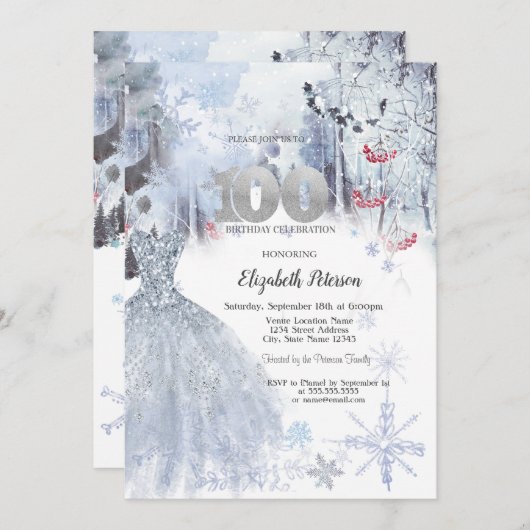 Chique Jurk Winter Landschap 100e Verjaardag Kaart (Voorkant / Achterkant)