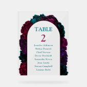 Chique juweeltinten bloemen bruiloft nummers zitpl acryl bord (Voorkant)