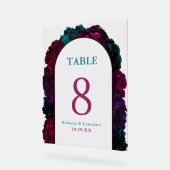 Chique juweeltinten bloemen trouwtafel nummers acryl bord (Hoek)
